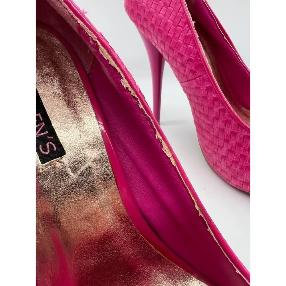 Fashion Platform Woven Basket‎ Weave Pink Stiletto Heels Size 8 LA Allen's